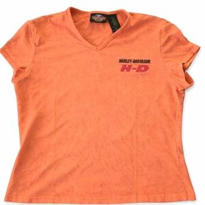 Harley-Davidson Orange V-Neck Tee XL Made in USA
